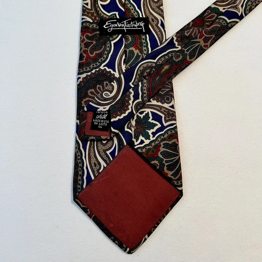 Egon Von Furstenberg Necktie Men's Silk Jewel‎ Tone Multicolor Paisley 59